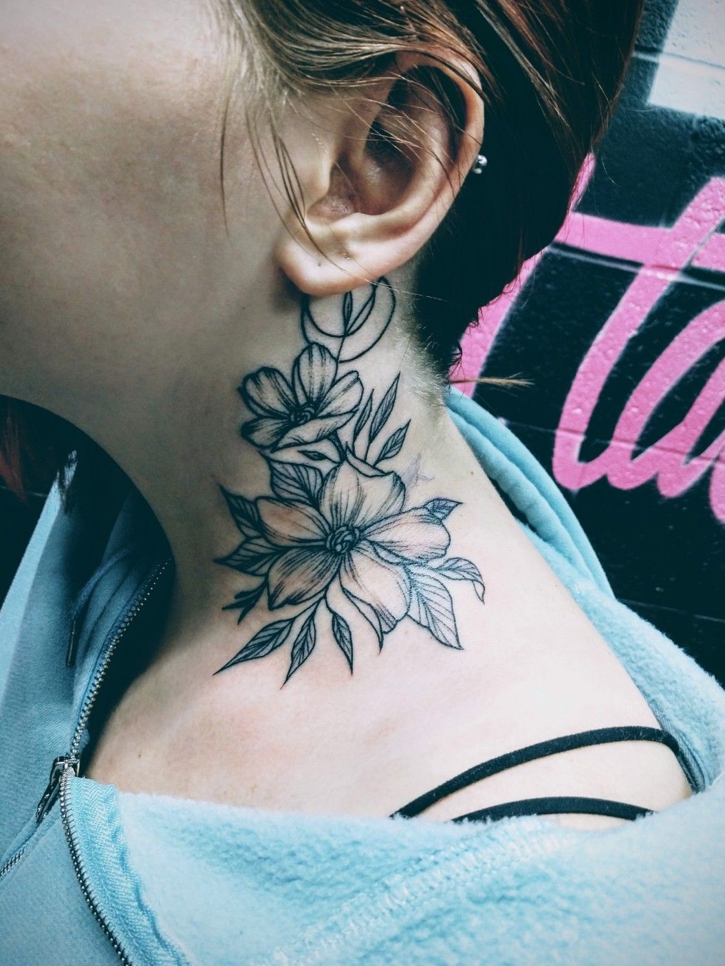 Tattoo uploaded by Tattoo Roy • Flower neck tattoo #flowertattoos  #necktattoo #blackandgreytattoo #blackandgrey • Tattoodo