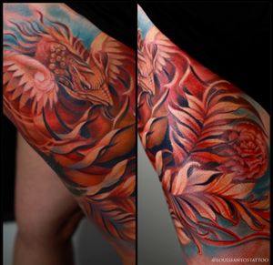 Full Thigh Phoenix Tattoo in colour 