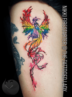 Rainbow EVERYTHING. Yes please! Here's a splashy watercolor phoenix that I did. 🔥 . . . . #tattoos #BodyArt #BodyMod #modification #ink #art #QueerArtist #QueerTattooist #MnArtist #MnTattoo #TattooArt #TattooDesign #TheTattooedLady #TattooedLadyMN #NikkiFirestarter #FirestarterTattoos #firestarter #MinnesotaTattoo #MNtattooers #DarkLab #FKiron #EternalInk #Saniderm #H2Ocean #phoenix #rainbow #PhoenixTattoo #watercolor #illustrative #ColorTattoo