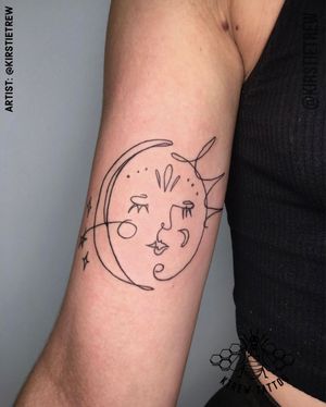 Abstract Ignorant Style Sun & Moon Tattoo by Kirstie at KTREW Tattoo - Birmingham UK #ignorant #abstract #sun #moon #tattoo #linework #armtattoo #minimalist #contemporary