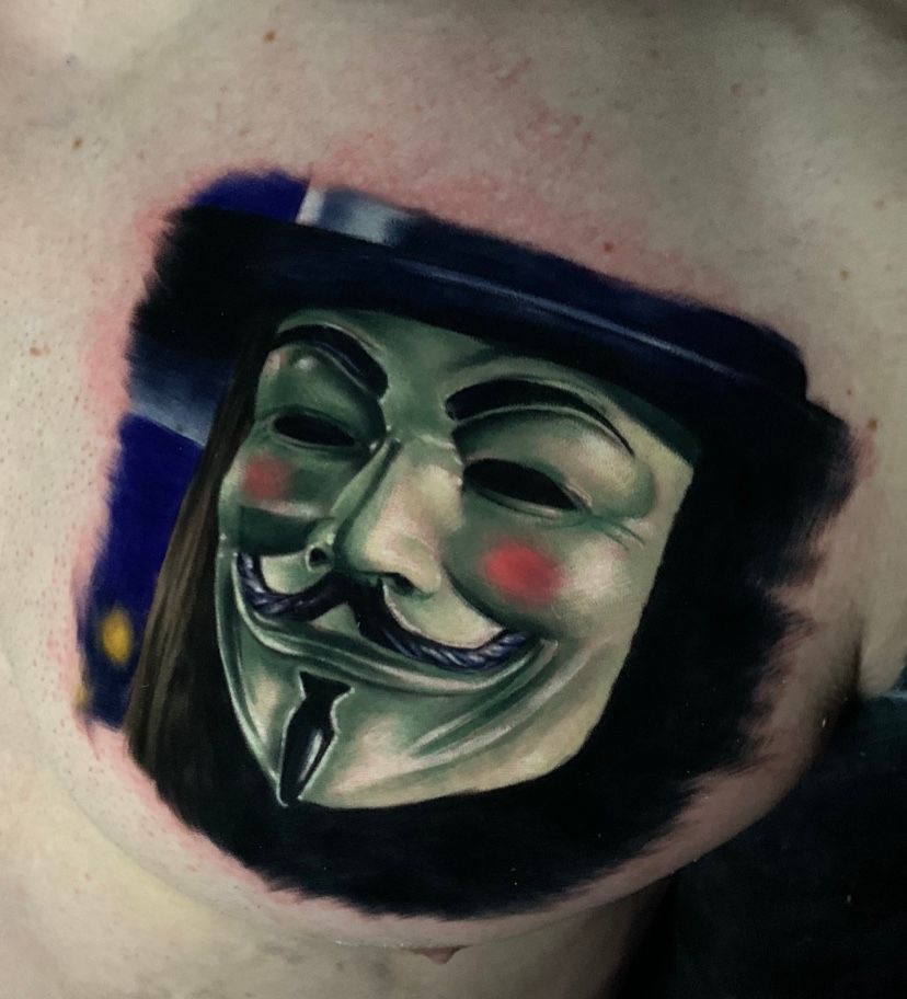 leo_tattoo_studio_indore shared a photo on Instagram: “With its moustache  and sly grin, the Guy Fawkes Hacker mask tattoos are… | Mask tattoo, Leo  tattoos, Tattoos