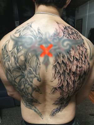 Tattoo uploaded by sa. ink. kotka • Angel and devil wings tattoo back •  Tattoodo