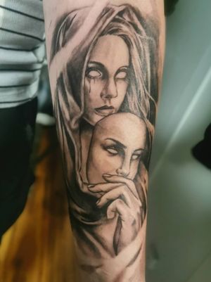 Woman & mask tattoo