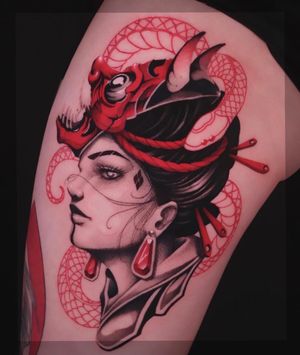 Geisha with Hanya mask (red)