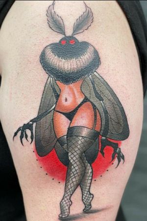 Sexy Mothman by Ryan Ousley (@sugarbombtattoos) at Divination Tattoo in Downtown Asheville 