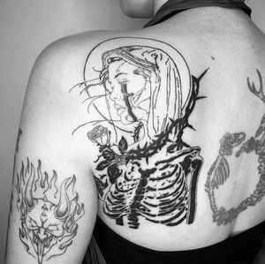 Virgin Mary, Thorns, Skeletal with Roses