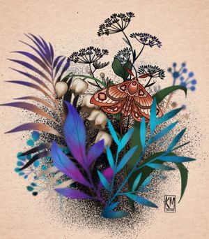 Botanical tattoo design in color 