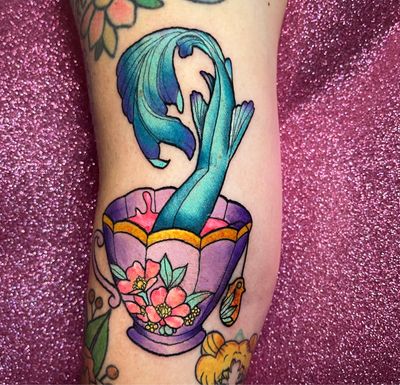 Mermaid tattoo #neotrad #mermaidtattoo #mermaid #teacup #flower #teabag #art