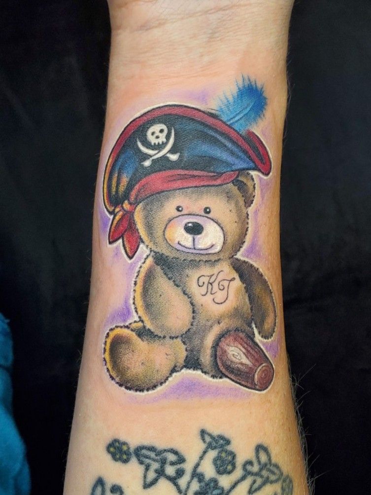 My daughter Lunas teddy bear Done by Michael Manarino at Golden Daggers  in Los Angeles CA  rtattoos