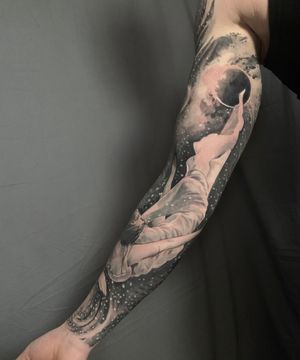 Intergalactic space full sleeve tattoo (inner arm)