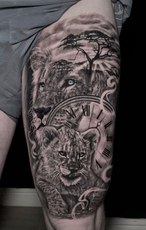 Lion and cub #lion #tattoo #blackandgrey #leiccestwr
