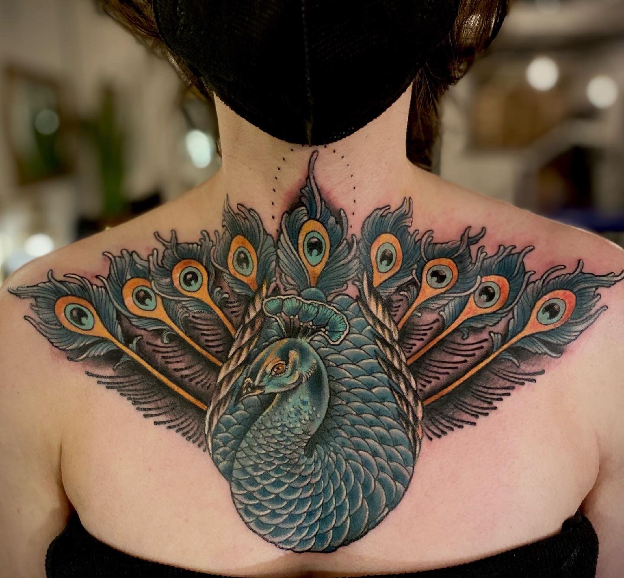 Peacock and Chrysanthemums Side Tattoo ideas for women :: Behance