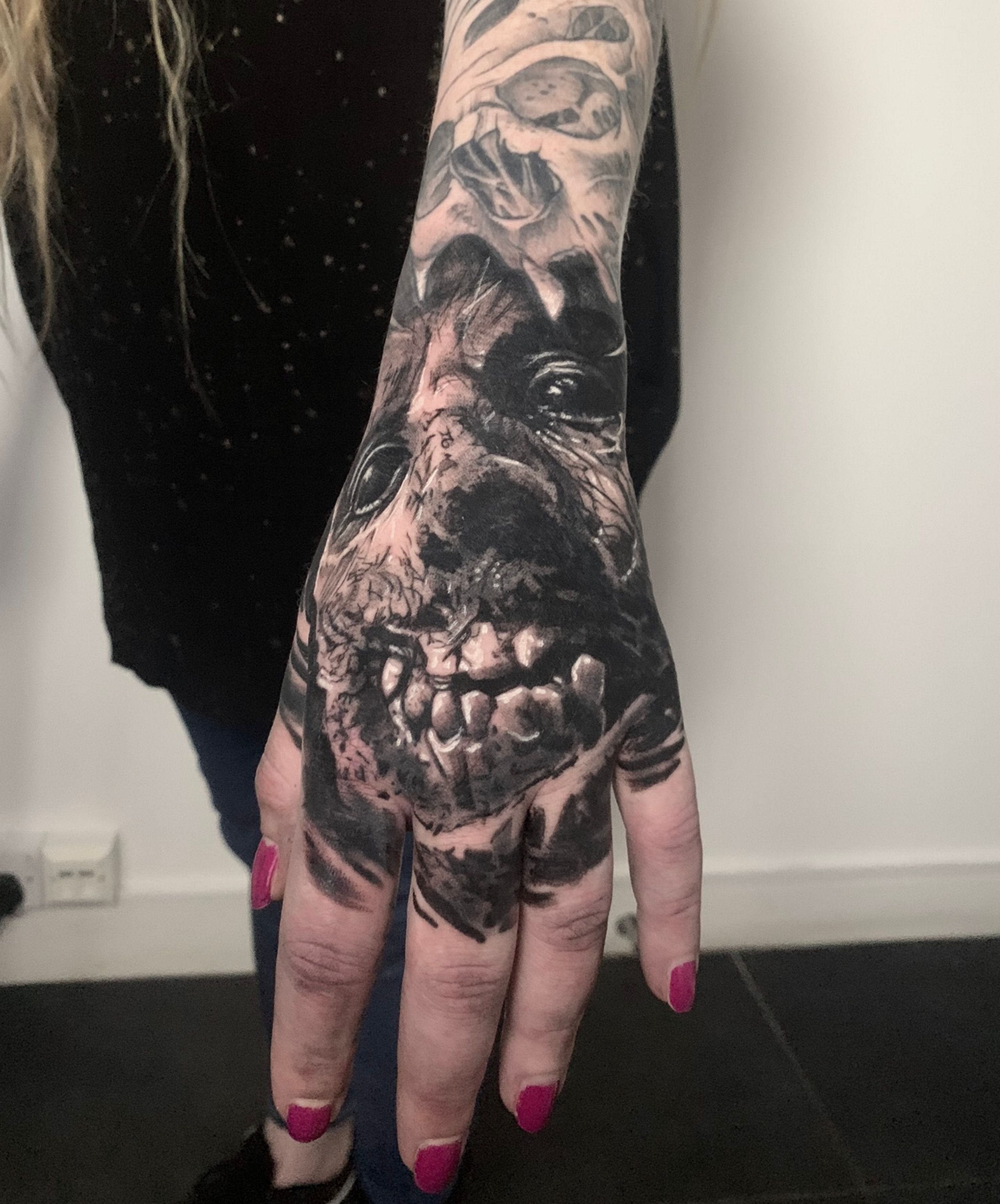 Colored Zombie Tattoos On Hand