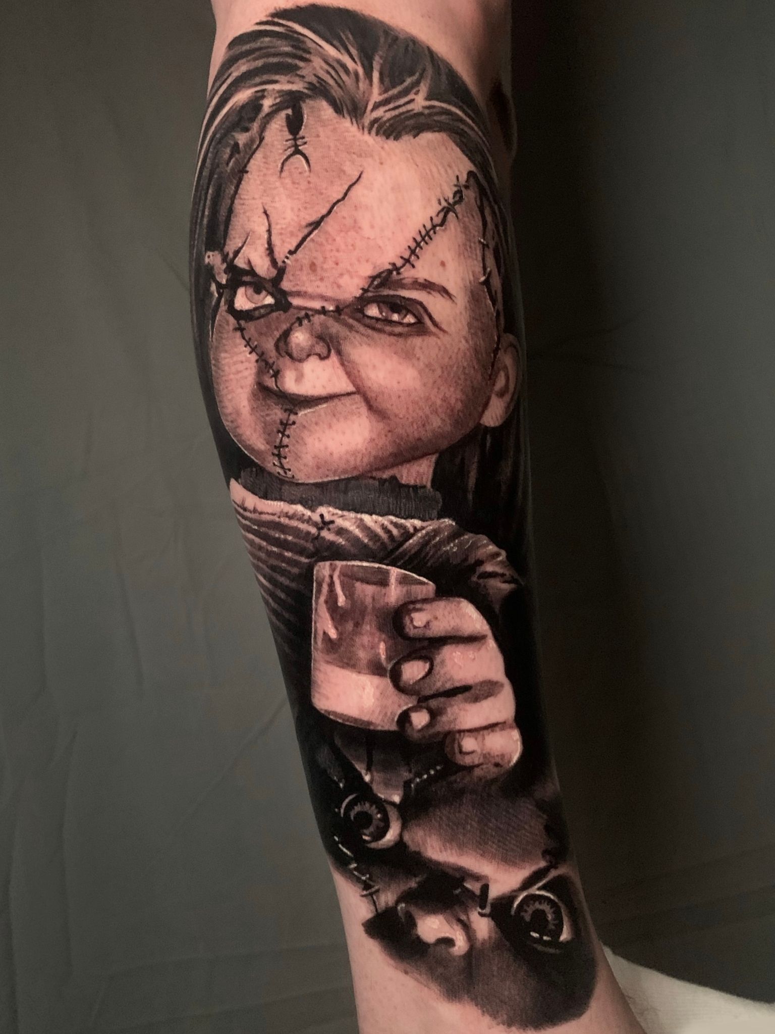 chucky in Black  Gray Tattoos  Search in 13M Tattoos Now  Tattoodo