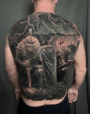 Roman Soldiers Full Back Coverup Tattoo