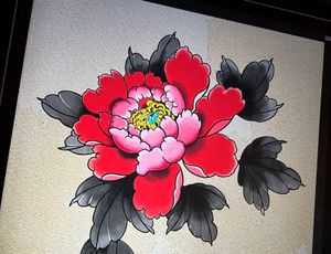 Red peony with black leafs design available 