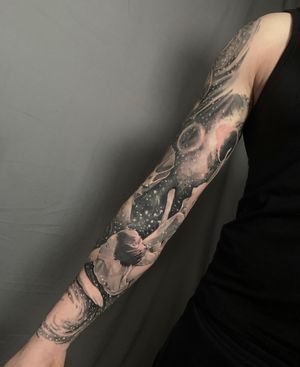 Intergalactic forearm inner part sleeve tattoo