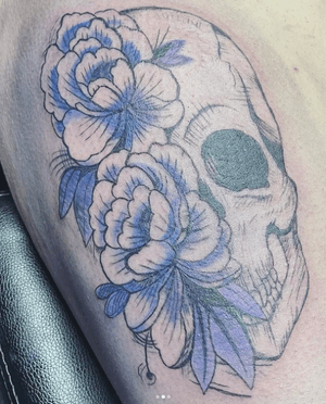 Skull with Blue Flowers 