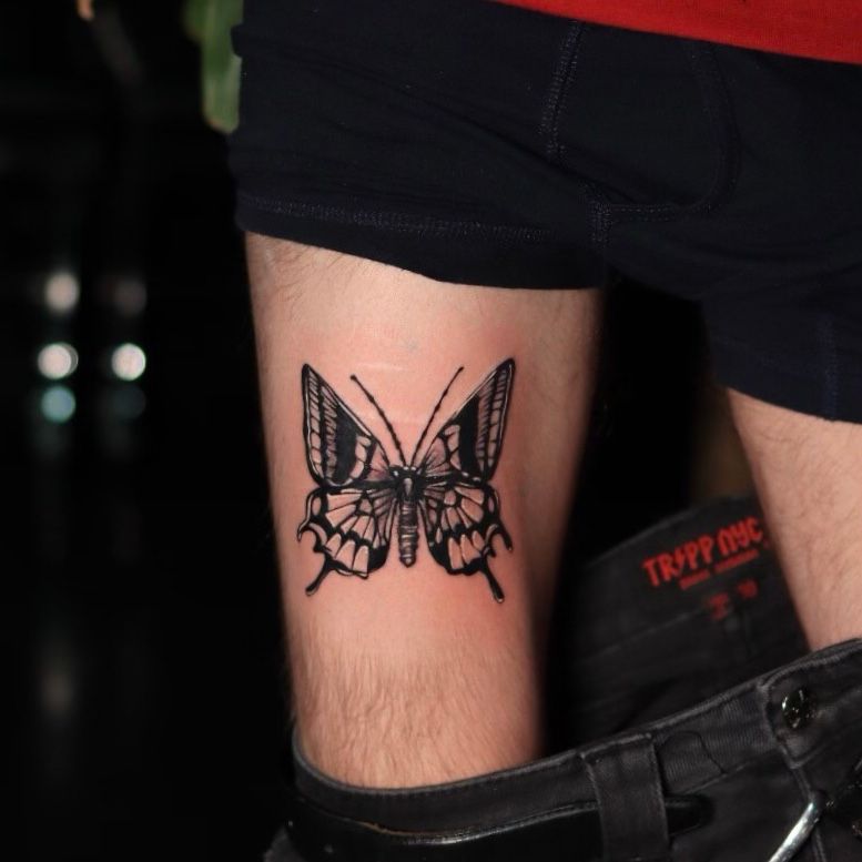 Classical Butterfly Leg Tattoo Male