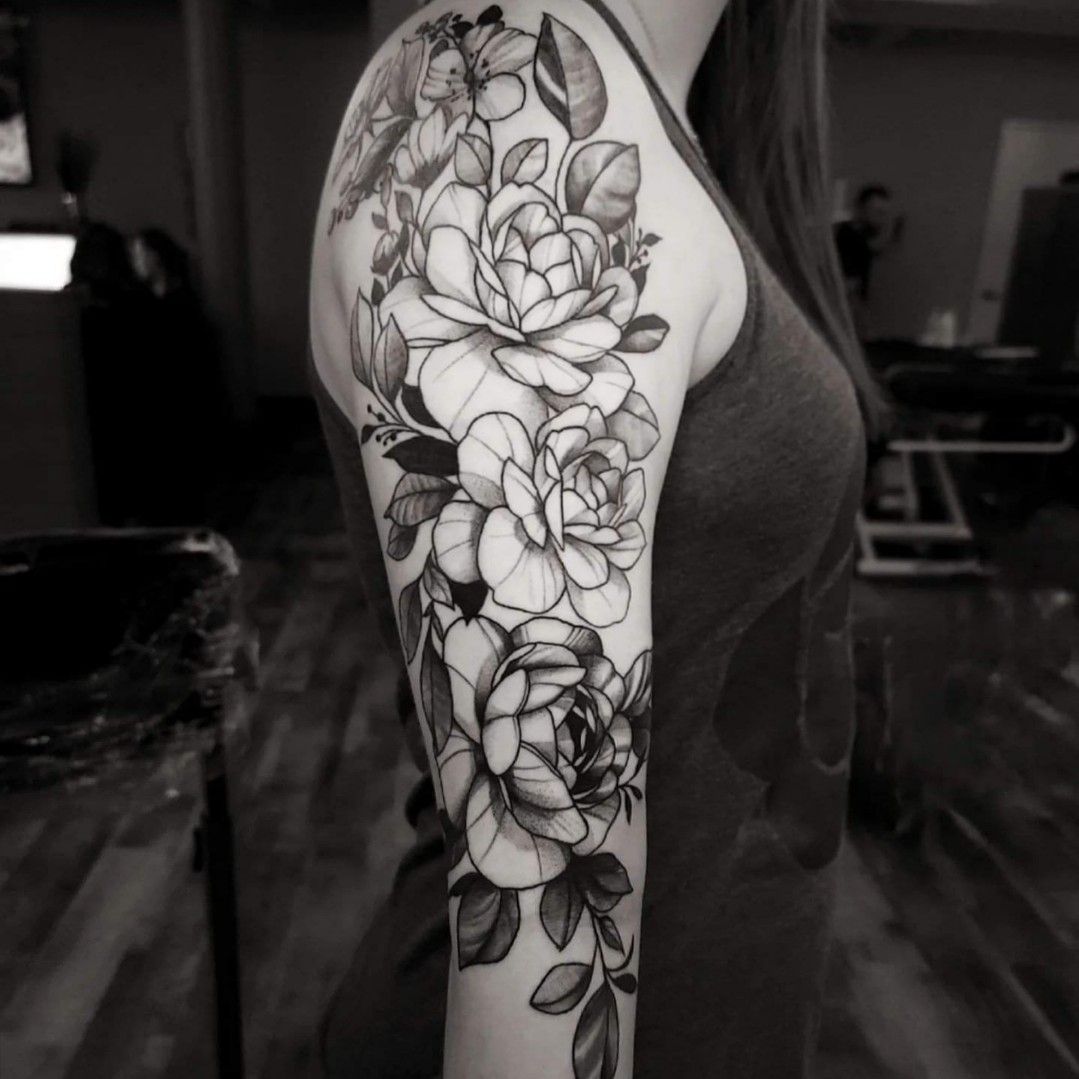 Black Lines Floral Tattoo by Damara K