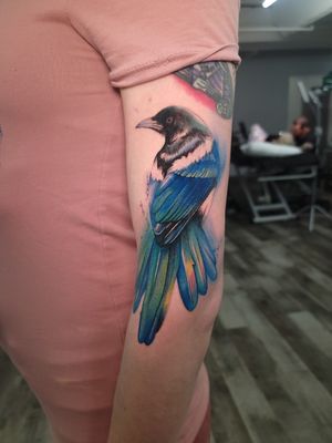 #magpie #bird #tattoo #birdtattoo #watercolortattoo #realisticwatercolor #realism #texas