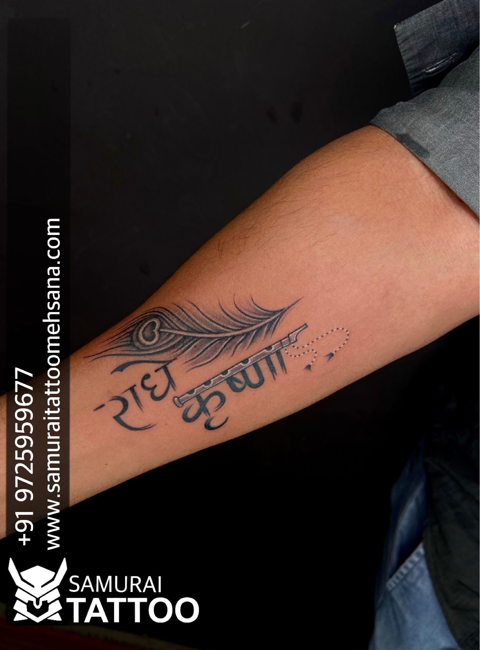 Harsh Tattoos  Radhe Krishna with Peacock feather tattoo design Done  for my Mom     9691075458   radhekrishna krishna radheradhe  krishnatattoo tattoo inkart ink artist art insta tattooidea  harshtattoos harshtattoo durg 
