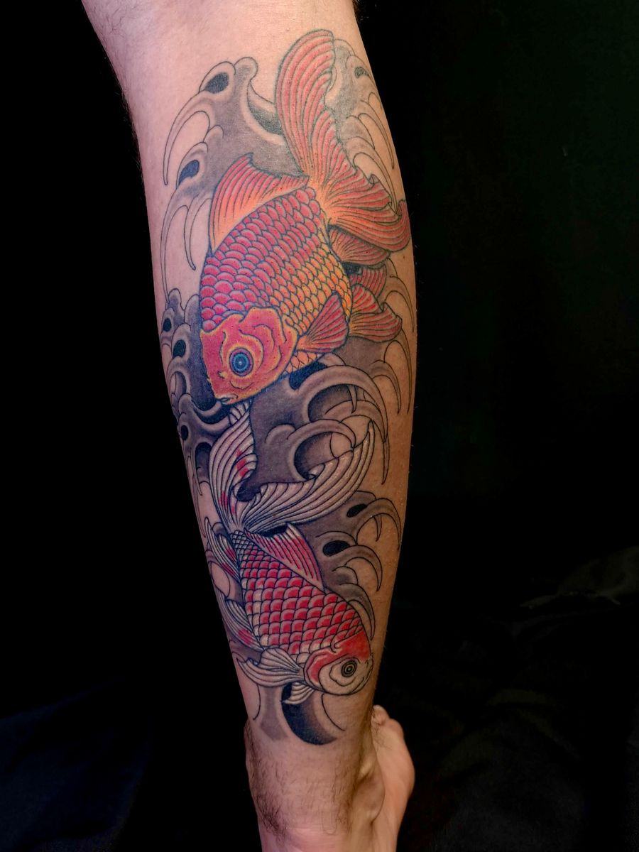 Tattoo uploaded by Aaron Hewitt • Kingyo and Waves • Tattoodo