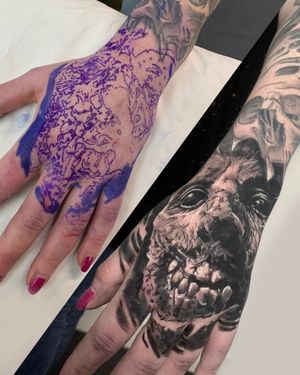 Zombie hand stencil and tattoo