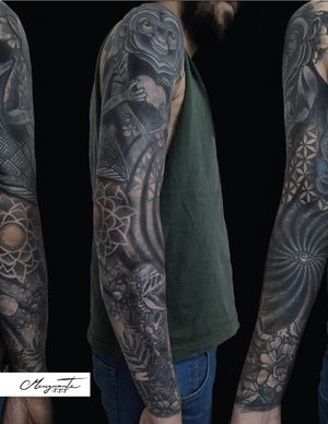 Tatuaje brazo completo blackwork