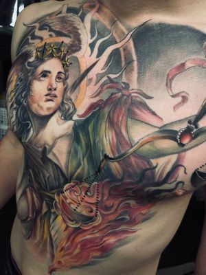 JUSTICE (close-up) Check it in full on my profile @wandal.tattoo #justice #ladyjustice #ladyjusticetattoo #chesttattoo #chesttattoos #epictattoo #colourtattoo #neotraditionaltattoo #londontattoos #neotrad #neotraditionalchest #wandaltattoo