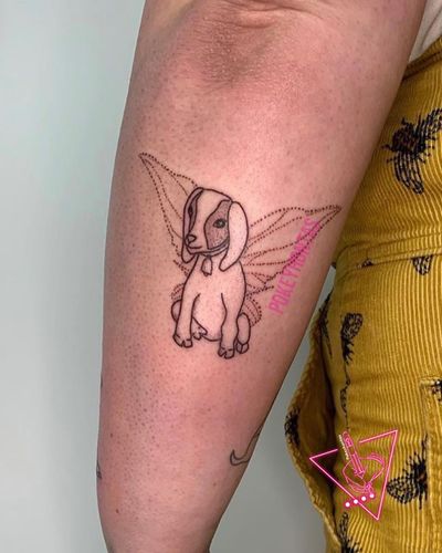 Hand-Poked Baby Goat w/ Fairy Wings Tattoo by Pokeyhontas | KTREW Tattoo - Birmingham UK #goat #fairy #handpoke #stickandpoke #handpoked #tattoo 