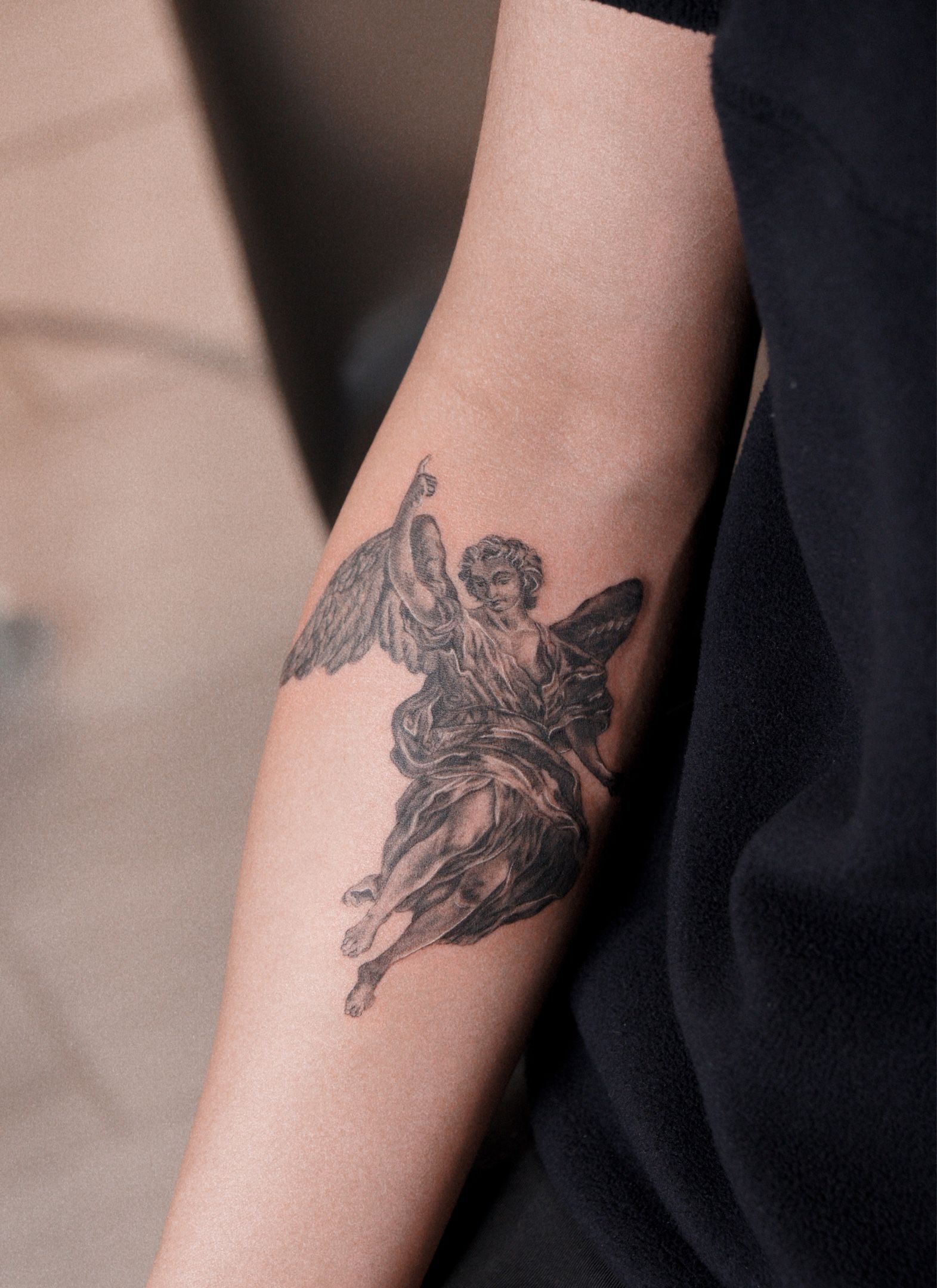 St Gabriel half sleeve  Sharron Caudill Owner  Tattoo Artist at Keep The  Faith Tattoo Liverpool