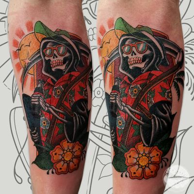 grim reaper with gun tattoos