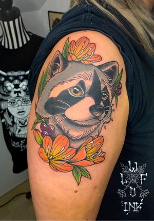 Racoon Tattoo by Elena Wolf done at Wolf Wood Ink (Heilberscheid-Germany)