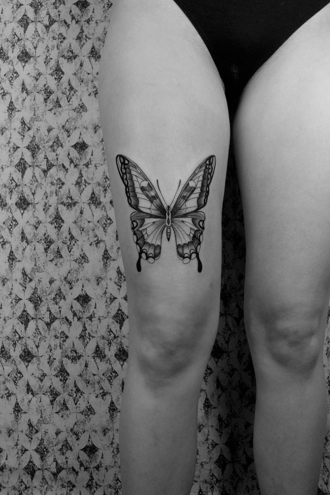 Butterflies Couple Tattoo With Name on Arms Tattoo Idea