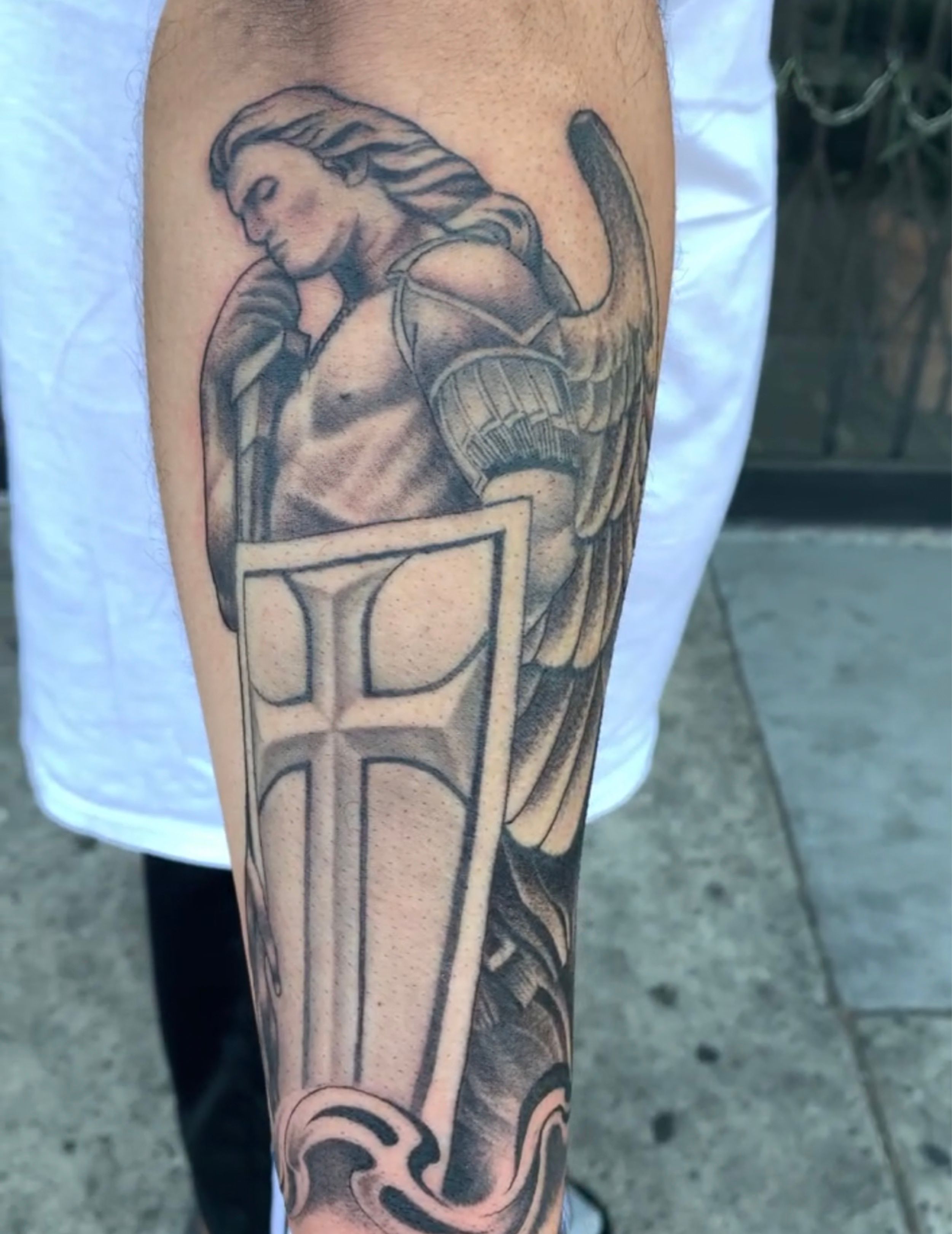 Ossian Staraj Tattoo - Saint Michael the Archangel. Healed & No filter.  Picture's from my customer, who's currently far, far away 🌍 Thank you Paul  👊🏻👊🏻 And thanks for your trust and
