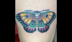 Traditional death moth! #losangeles #orangecounty #longbeach #california #californiatattoos #wip #tattoo #tattoos #tat #tattooed #tattooer #sicktatz #supersicktatzyoudontevenknow #art #traditional #traditionaltattoo #color #colortattoo #deathmoth #moth #mothtattoo #thigh #thightattoo