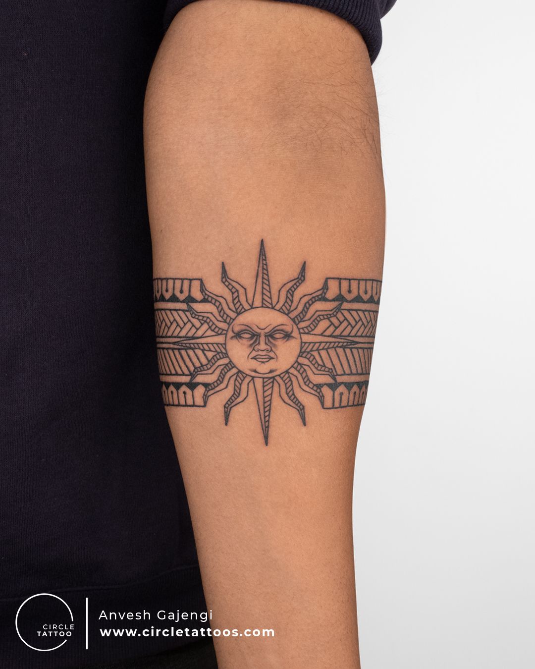 Black, dot-work style circle tattoo on the left side of the chest | Circle  tattoo, Circle tattoo design, Circle tattoos