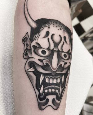 Get a traditional Japanese Hannya tattoo on your arm in London, GB for a stunning and powerful look.