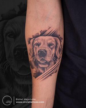 Dog Portrait Tattoo done by Bishal Majumder at Circle Tattoo