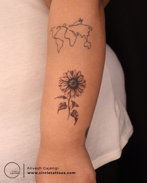Sunflower tattoo done by Anvesh Gajengi at Circle Tattoo