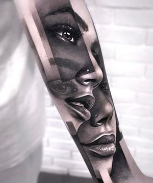 Get a captivating black and gray surreal woman tattoo on your forearm in Los Angeles for a stunning and unique look.