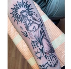 Aquarius water bearer black and gray tattoo by Anna Waychoff