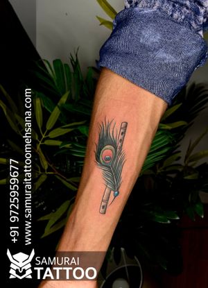Tattoo uploaded by Samurai Tattoo mehsana • Flute with feather tattoo design  |Flute with feather tattoo |Peacock feather tattoo • Tattoodo