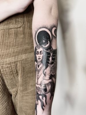Custom dark art blackwork tattoo