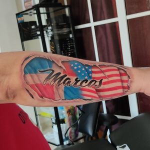 Flag tattoo on the arm 🇩🇴🇺🇸