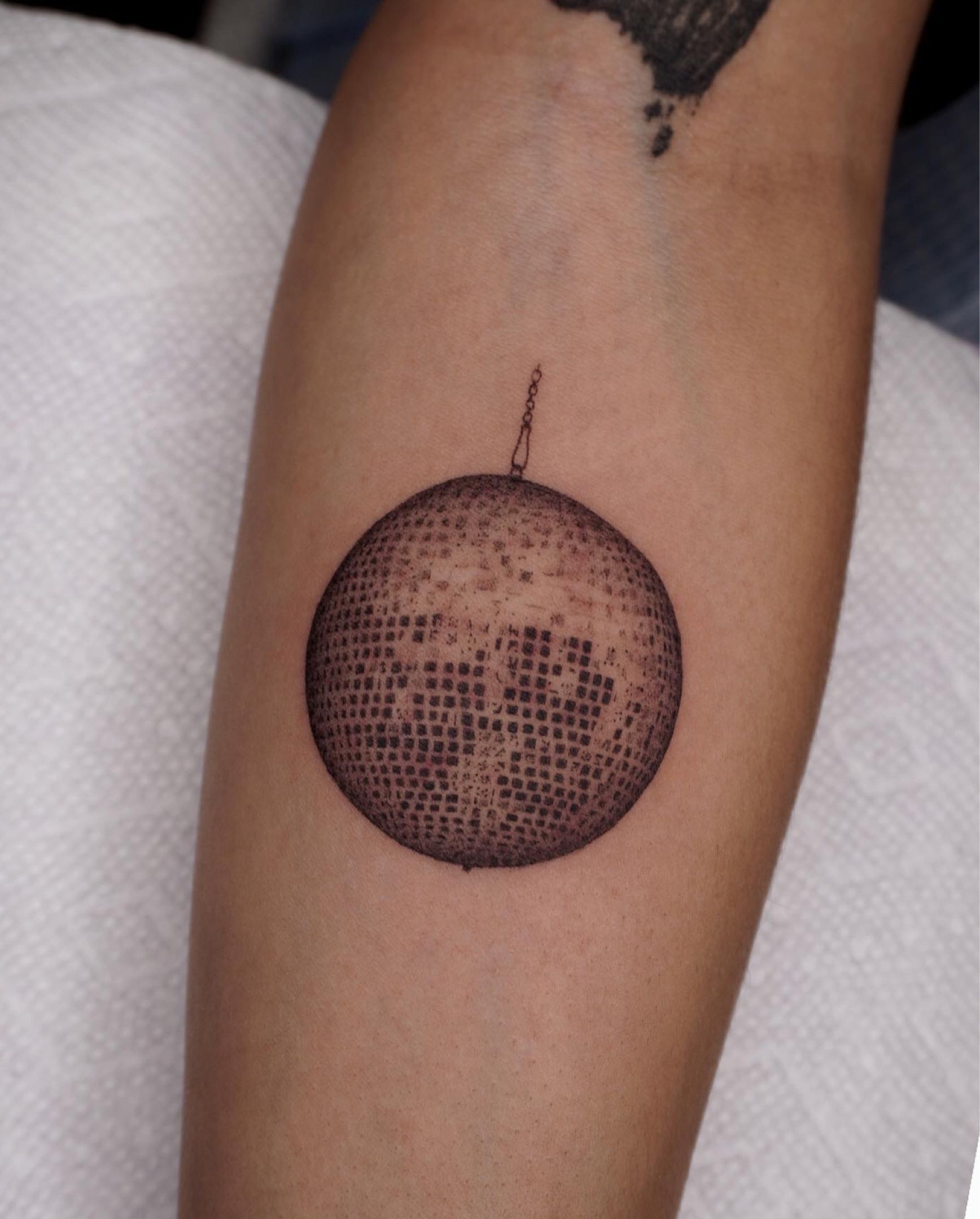 Chipped Disco Ball by Olivia G private studio San Diego CA  rtattoos