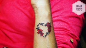 Flower Heart Tattoo Tattoo by Bharath Tattooist For Appointments and Bookings Contact 8095255505 "Tattoo Gallery" 'Get Inked or Die Naked' #hearttattoos #flowertattoos #smalltattoos #minimalistictattoos #smallflowertattoo #girlshandtattoos #bharathtattooist #tattoogallery #davangeretattooshop 