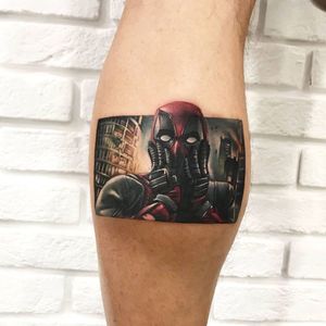 Get a detailed and illustrative Deadpool tattoo on your lower leg in Los Angeles. Perfect for fans of the antihero!