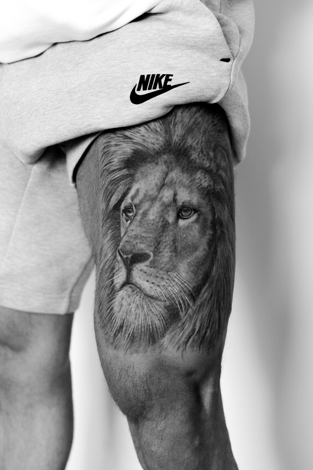 black and white lion head tattoo